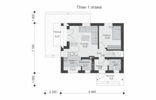 Одноэтажный дом с мансардой и террасой
